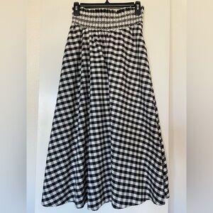 S/M Cotton Blend Gingham A-Line Full Midi Skirt Black/White NWT